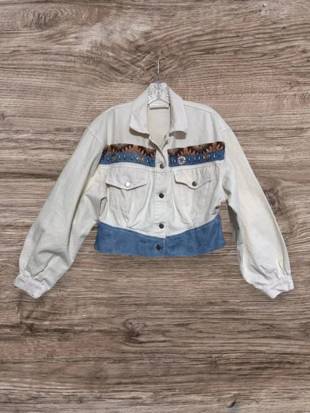 Vintage Risky Southwestern Cropped Jacket Western Concho Denim Trim Size M